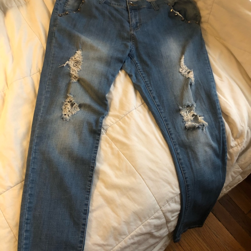 Forever 21 Blue Skinny Jeans with Distressed Details